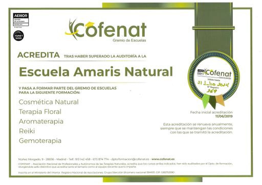 Certificación a la Escuela Amaris Natural de Cofenat